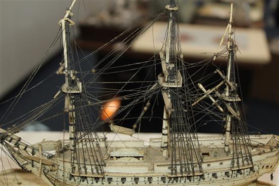 A Napoleonic prisoner-of-war bone model of a French/English frigate